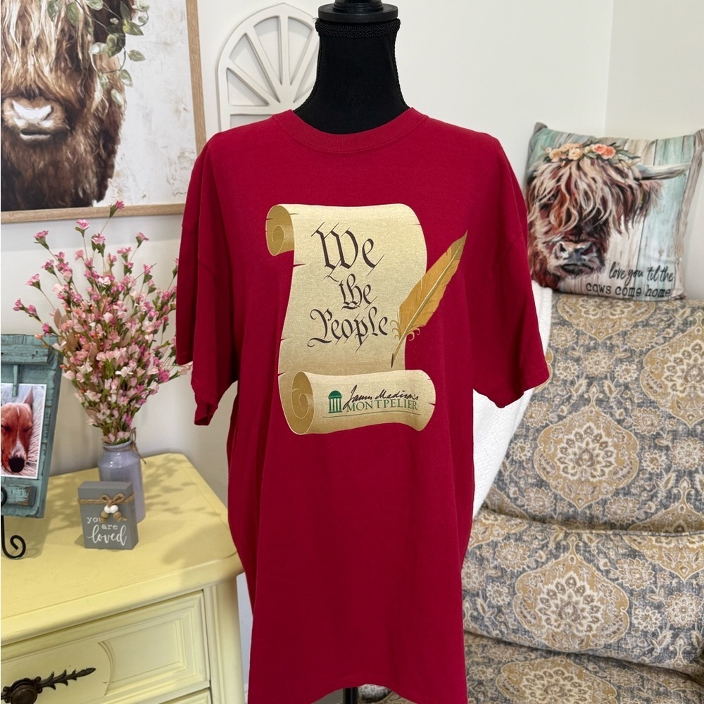 We The People Red Graphic T-Shirt with Scroll Design